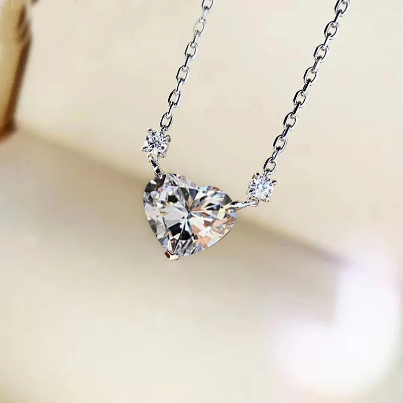 Heart Cut Lab Diamond Topaz Pendant Necklace – 8mm Shining Heart Solitaire in 925 Sterling Silver | Classic Gift for Women & Men