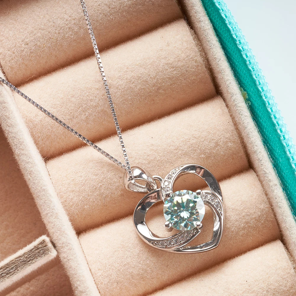 1 Carat Real Moissanite Pendant Necklace for Women – 925 Sterling Silver Box Chain, Diamond Tester Pass Fine Jewelry