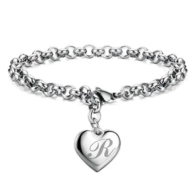 New 925 Sterling Silver Heart Letter Chain Bracelet for Women – Elegant Party & Wedding Jewelry Gift