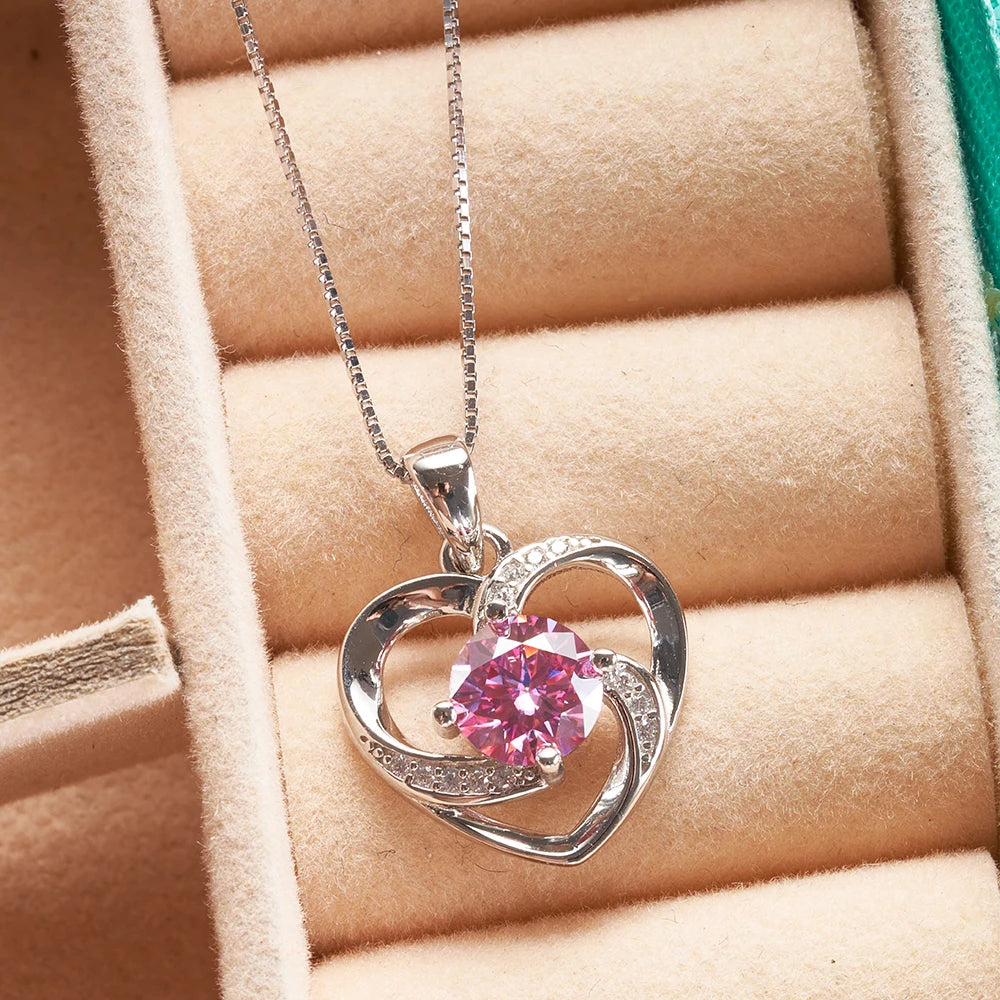 1 Carat Real Moissanite Pendant Necklace for Women – 925 Sterling Silver Box Chain, Diamond Tester Pass Fine Jewelry