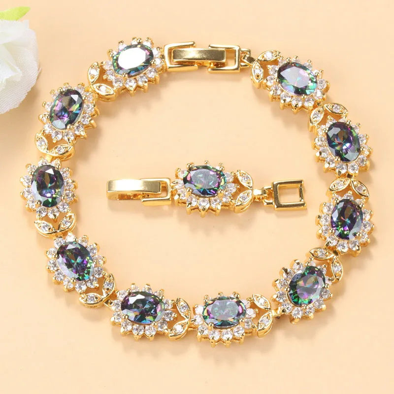 18K Gold Plated Cubic Zirconia Bracelet – Elegant Wedding Jewelry for Women (8cm+3cm)