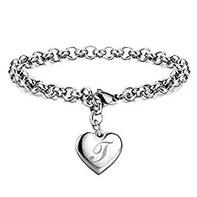 New 925 Sterling Silver Heart Letter Chain Bracelet for Women – Elegant Party & Wedding Jewelry Gift