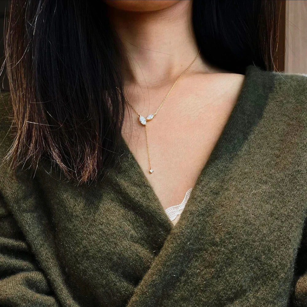 4CTTW Marquise Cut Moissanite Y-Style Pendant Necklace for Women –  Certified 925 Sterling Silver Tassel Chain