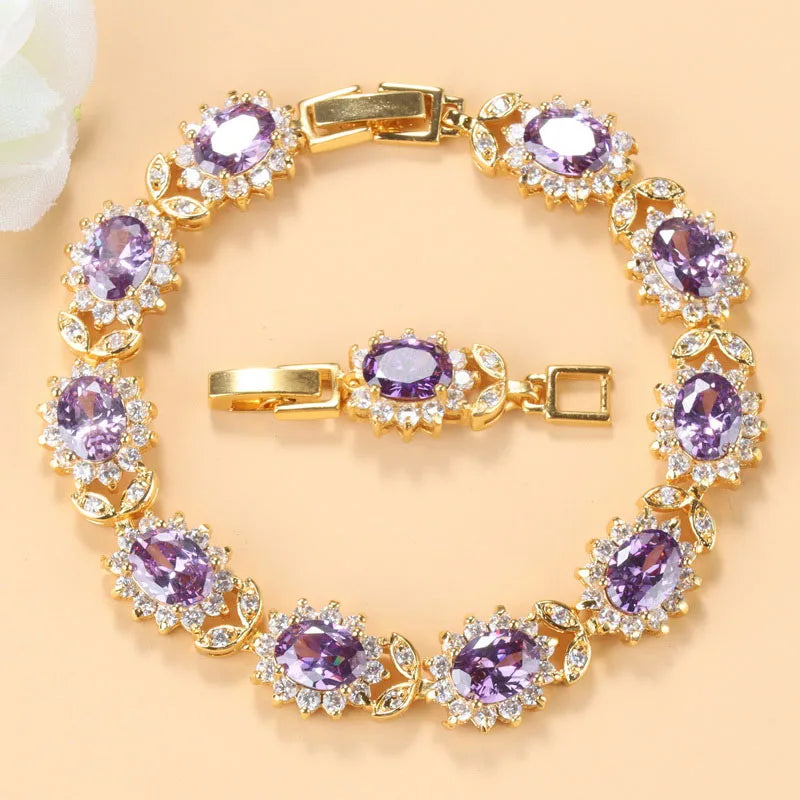 18K Gold Plated Cubic Zirconia Bracelet – Elegant Wedding Jewelry for Women (8cm+3cm)
