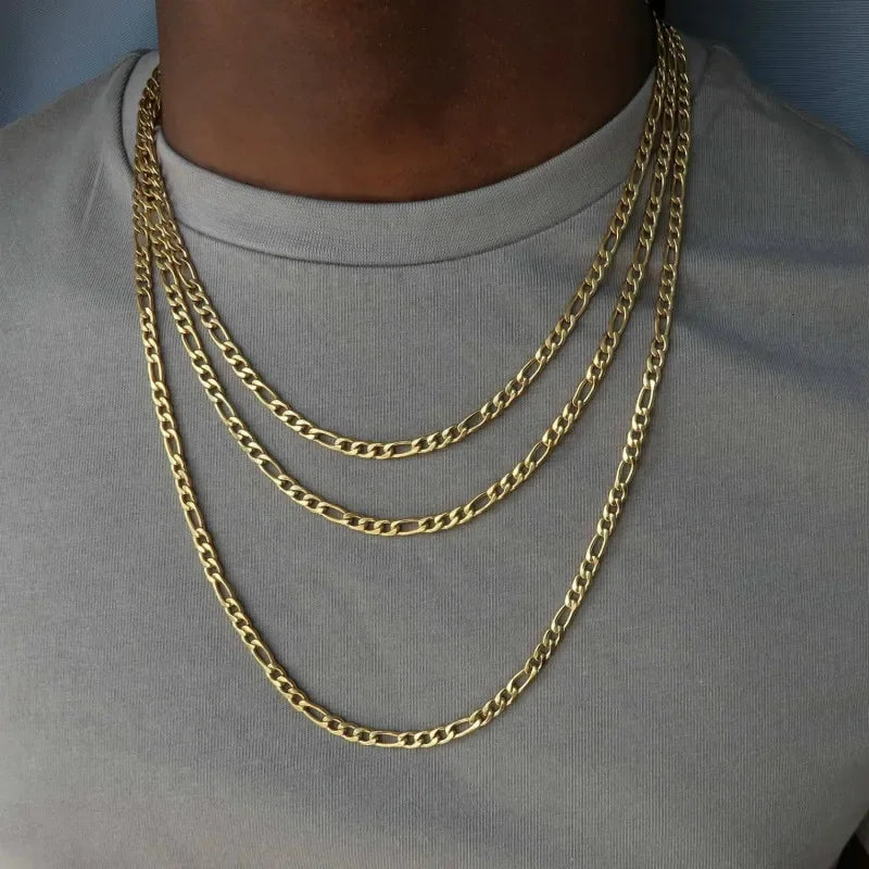 18K Gold Figaro Chain Necklace for Men – 4MM Hip Hop Punk Link Chain, Unisex Fashion Jewelry (40–75cm)