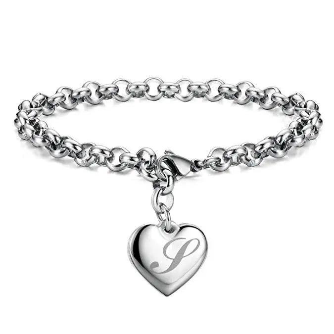 New 925 Sterling Silver Heart Letter Chain Bracelet for Women – Elegant Party & Wedding Jewelry Gift