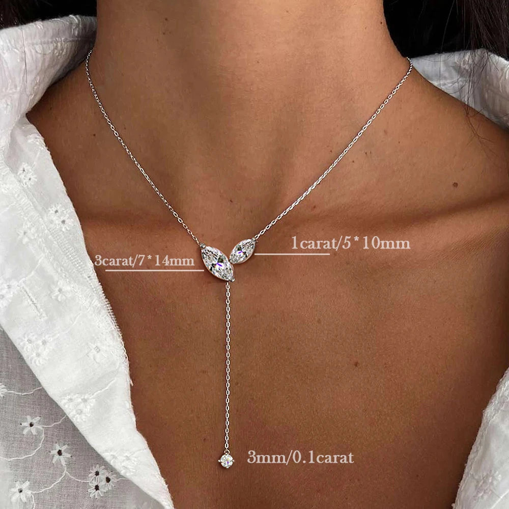 4CTTW Marquise Cut Moissanite Y-Style Pendant Necklace for Women –  Certified 925 Sterling Silver Tassel Chain