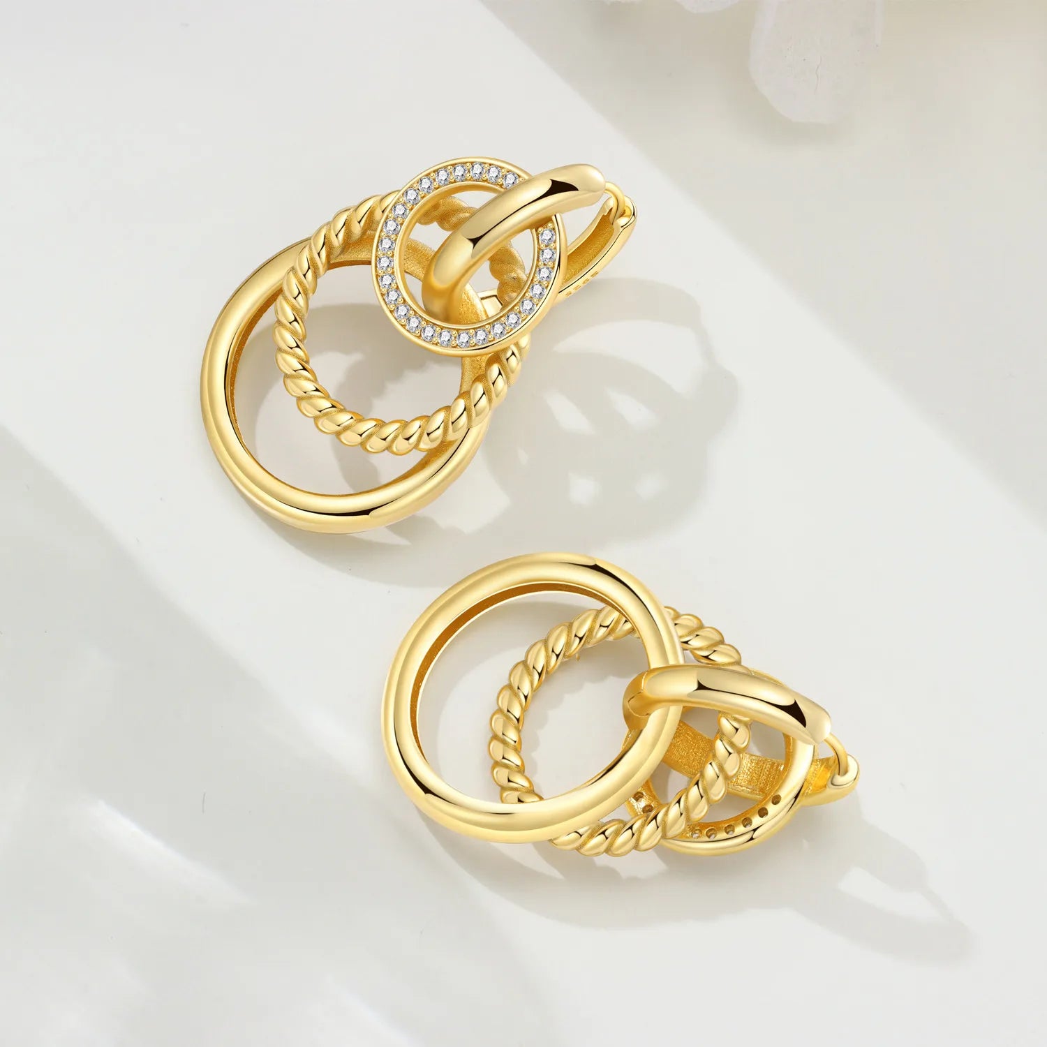 925 Sterling Silver 18K Gold French 3-Layer Drop Earrings for Women – Elegant Party Fashion Jewelry Gift