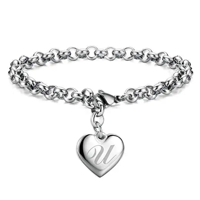 New 925 Sterling Silver Heart Letter Chain Bracelet for Women – Elegant Party & Wedding Jewelry Gift
