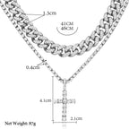 Hip Hop Iced Out Cuban Link Chain Cross Necklace Set – 2PCS Bling Miami Chain Jewelry for Men & Women