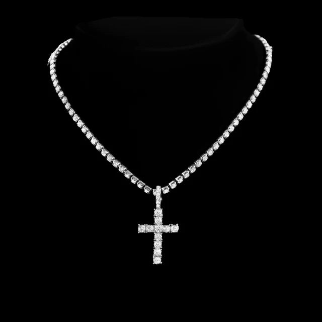 Hip Hop Iced Out Cuban Link Chain Cross Necklace Set – 2PCS Bling Miami Chain Jewelry for Men & Women