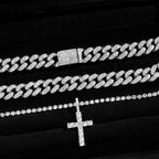 Hip Hop Iced Out Cuban Link Chain Cross Necklace Set – 2PCS Bling Miami Chain Jewelry for Men & Women