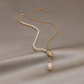 14K Gold Filled Freshwater Pearl Pendant Necklace for Women –Water Drop Pearl Snake Chain