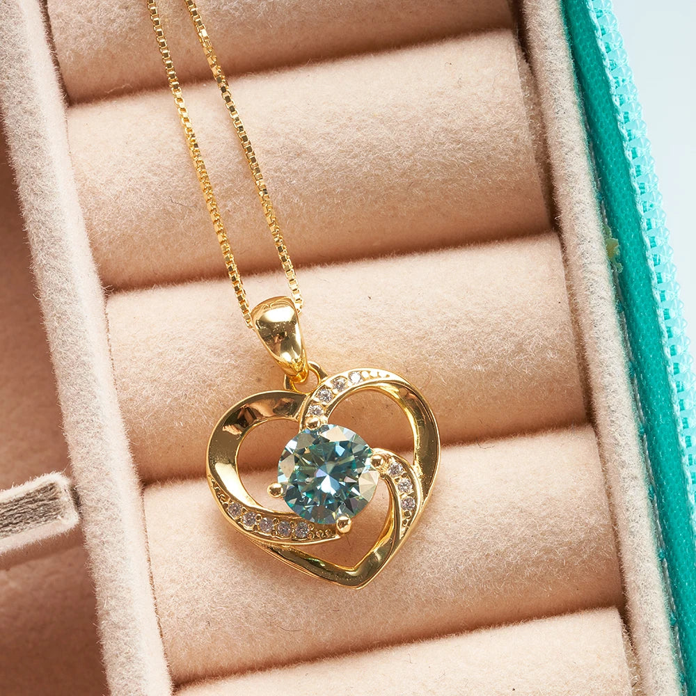 1 Carat Real Moissanite Pendant Necklace for Women – 925 Sterling Silver Box Chain, Diamond Tester Pass Fine Jewelry