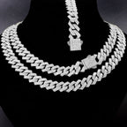 Iced Out 14MM Cuban Link Chain Necklace – Prong-Set Rhinestone Hip Hop Choker for Women & Men