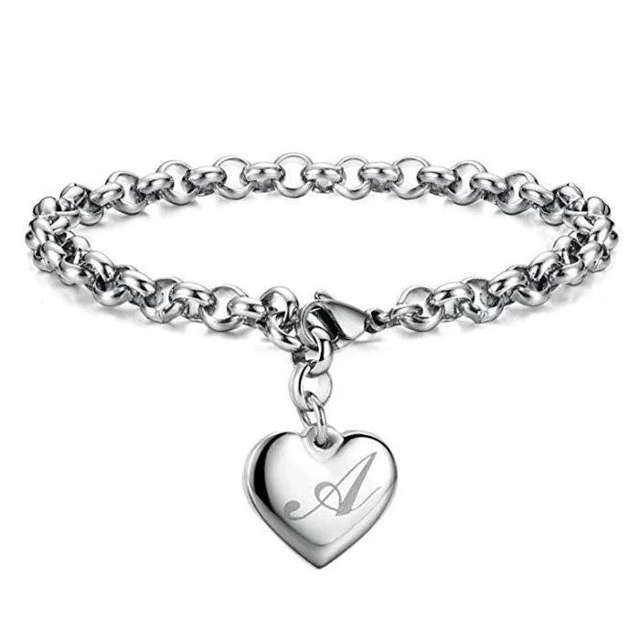 New 925 Sterling Silver Heart Letter Chain Bracelet for Women – Elegant Party & Wedding Jewelry Gift