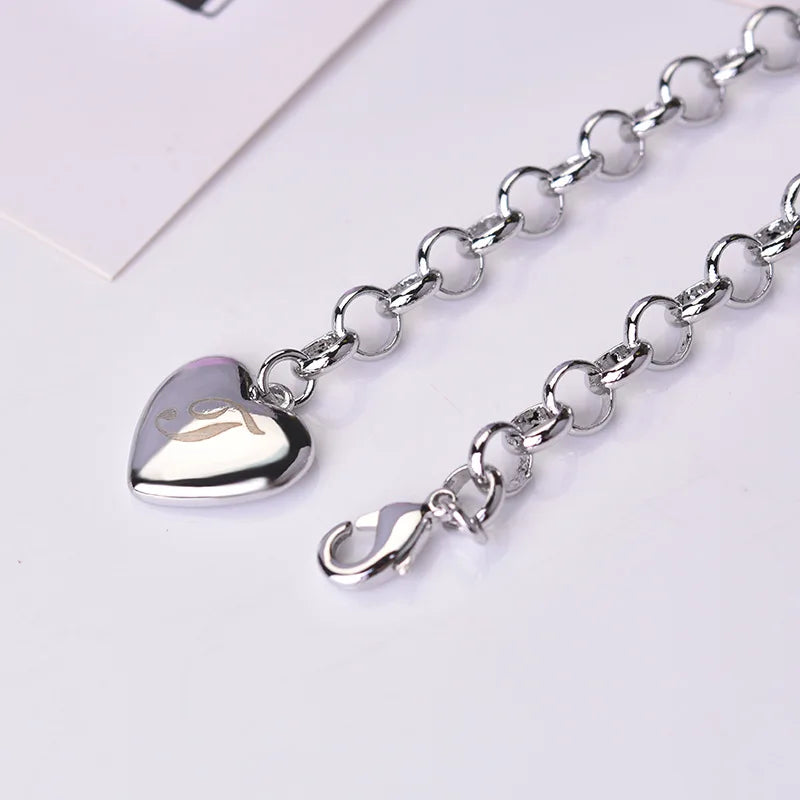 New 925 Sterling Silver Heart Letter Chain Bracelet for Women – Elegant Party & Wedding Jewelry Gift